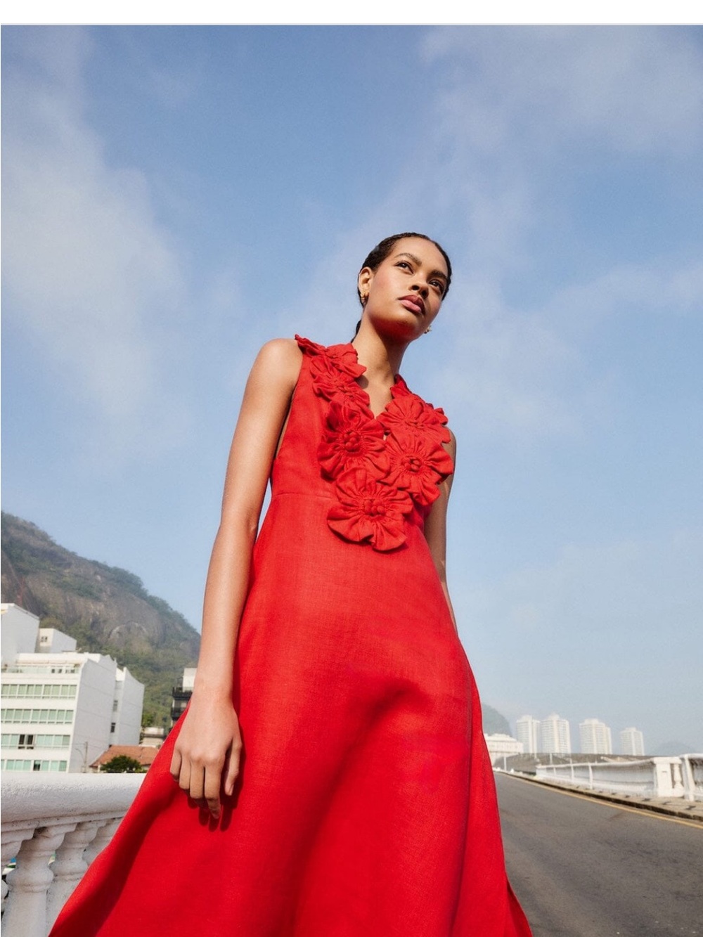 FARM Rio Red Floral-Applique Maxi Dress